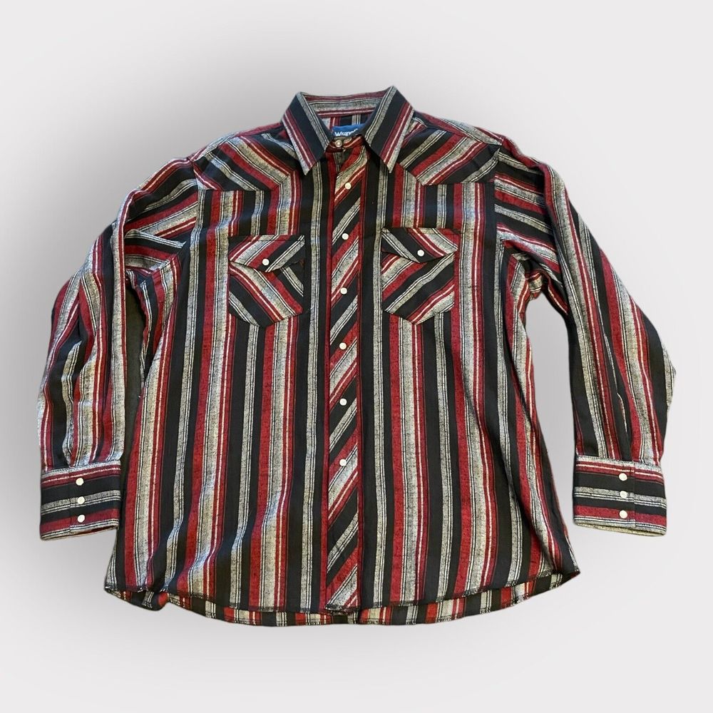 Wrangler Western Flannel Pearl Snap Rancher Shirt | Black Red Gray | XL